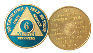 Blue Gold Plated 1 2 3 4 5 6 7 8 9 10 11 18 Month AA Medallion Sobriety Chip - RecoveryChip
