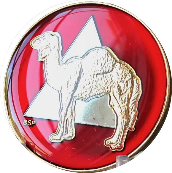 Camel AA Medallion Metallic Mandarin Red Color Tri-Plate Sobriety Chip