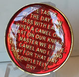 Camel AA Medallion Metallic Mandarin Red Color Tri-Plate Sobriety Chip