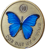 1 2 3 4 5 6 7 8 9 or 10 Year Blue Butterfly One Day At A Time Serenity Prayer Medallion Coin
