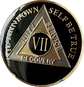 7 Year AA Medallion 1.5" Large Classic Black Sobriety Chip