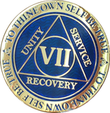 7 Year AA Medallion Reflex Blue Gold Plated Alcoholics Anonymous RecoveryChip Design - RecoveryChip
