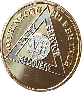 7 Year AA Medallion 1.5" Large Challenge Coin Premium 22k Gold Plated Sobriety Chip