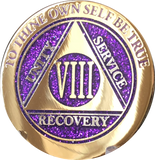 1 - 10 & 30 Year AA Medallion Elegant Glitter Purple Gold & Silver Plated Sobriety Chip - RecoveryChip
