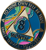 1 - 11 or 18 Month AA Medallion Elegant Marble Tahiti Teal Blue Pink and Aqua Glitter Sobriety Chip