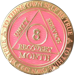 1 - 11 Month AA Medallion Reflex Pink Gold Plated Sobriety Chip Coin - RecoveryChip