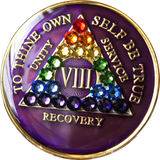 Crystal AA Medallion Purple Rainbow Tri-Plate Sobriety Chip Year 1 - 50 - RecoveryChip