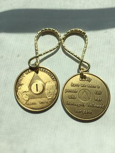 Alcoholics Anonymous 1 Year Founders AA Key Chain Medallion Keychain Fob Tag - RecoveryChip