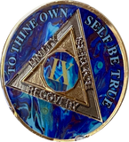 9 Year AA Medallion Sapphire Blue Swirl Tri-Plate Sobriety Chip