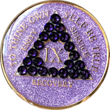 Crystal AA Medallion Purple Glitter Tri-Plate Sobriety Chip Year 1 - 50 - RecoveryChip