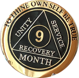 1 2 3 6 9 or 18 Month AA Medallion Elegant Black Gold and Silver Plated Sobriety Chip - RecoveryChip