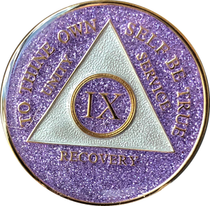 AA Medallion Purple Glitter Tri-Plate Sobriety Chip Year 1 - 45 - RecoveryChip