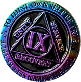 1 - 15 Year AA Medallion Reflex Rainbow Plated Black Sobriety Chip