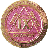2 - 10 Year AA Medallion Reflex Lavender Pink Gold Plated Alcoholics Anonymous RecoveryChip Design - RecoveryChip