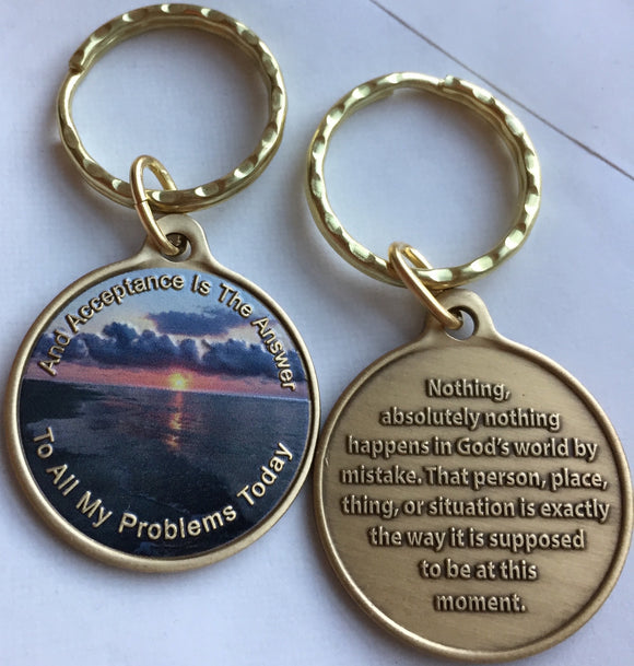 Acceptance Is The Answer Beach Sunrise Color Bronze AA Keychain 449 417 - RecoveryChip