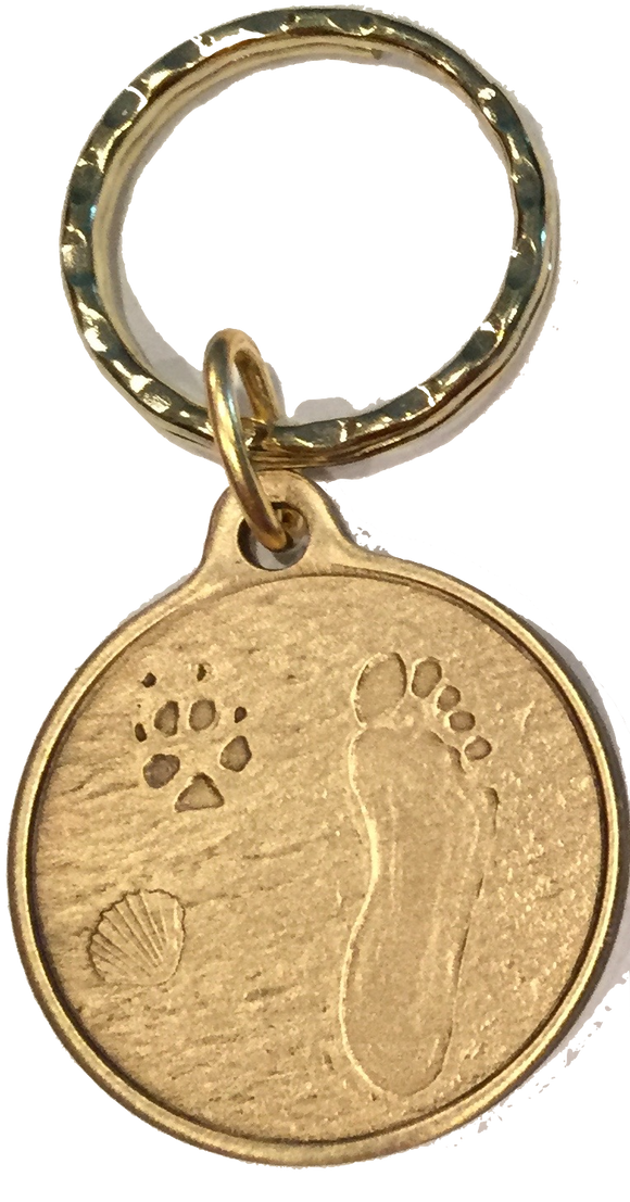 Always By My Side Dog Pet Paw Print Footprint Beach Bronze Seashell Keychain - RecoveryChip