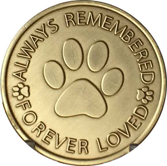 Always Remembered Forever Loved - Paw Prints Memorial Dog Coin Pet Medallion - RecoveryChip