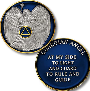 Large Guardian Angel AA Medallion Midnight Blue 1.5" Tri-Plate Sobriety Chip
