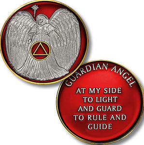 Large Guardian Angel AA Medallion Mandarin Red 1.5" Tri-Plate Sobriety Chip