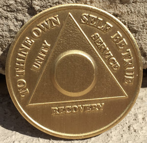 Bronze AA Anniversary Plain Front No Year Medallion Alcoholics Anonymous Medallion Chip Serenity Prayer - RecoveryChip