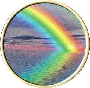 Color Serenity Lake With Rainbow Medallion Serenity Prayer On Back