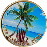 Tropical Beach Chair Palm Tree Color One Day At A Time Serenity Prayer Medallion Coin