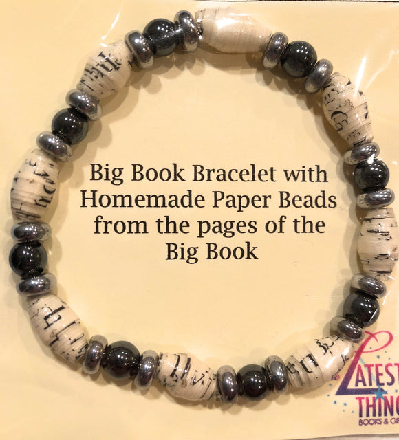 AA Big Book Bracelet Black & Silver Beads Made From Real Pages From The Big Book - RecoveryChip