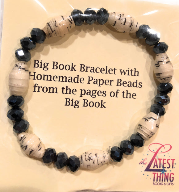 AA Big Book Bracelet Black Beads Made From Real Pages From The Big Book - RecoveryChip