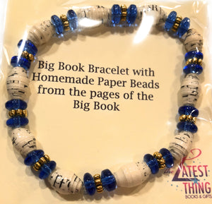 AA Big Book Bracelet Sapphire Blue Beads Made From Real Pages From The Big Book - RecoveryChip
