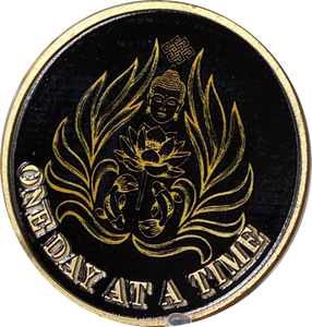 Buddha Black Lotus One Day at A Time Medallion Serenity Prayer Chip…