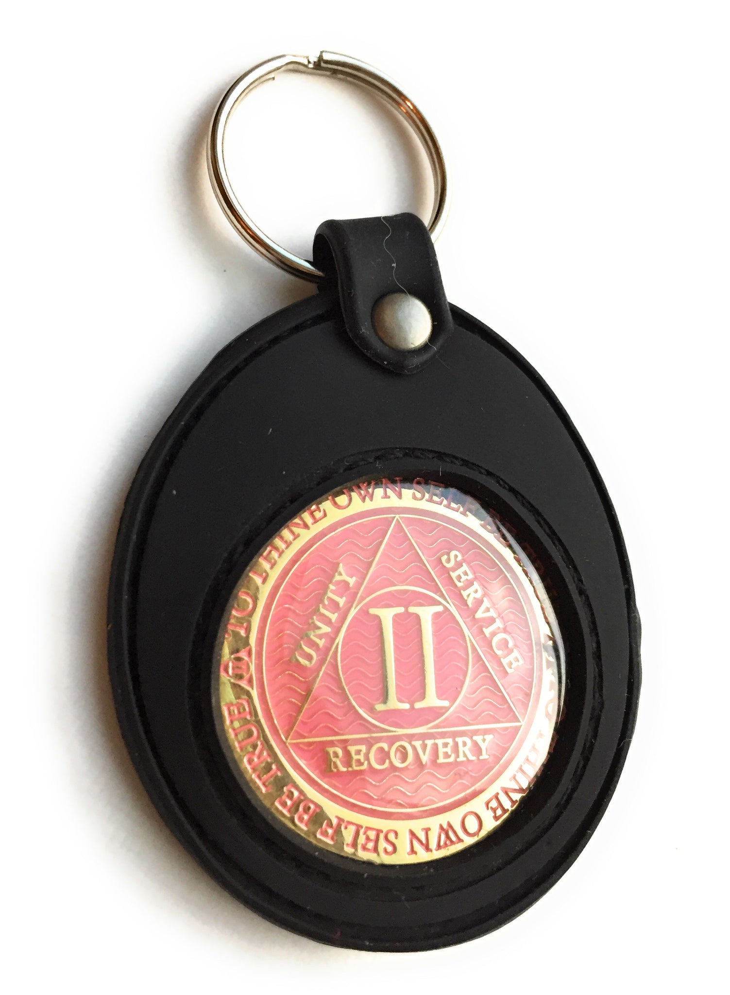 RecoveryChip Reflex or Elegant AA Medallion Keychain Sobriety Chip Holder  18k Gold Plated