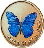 Blue Butterfly One Day At A Time Serenity Prayer Medallion Coin