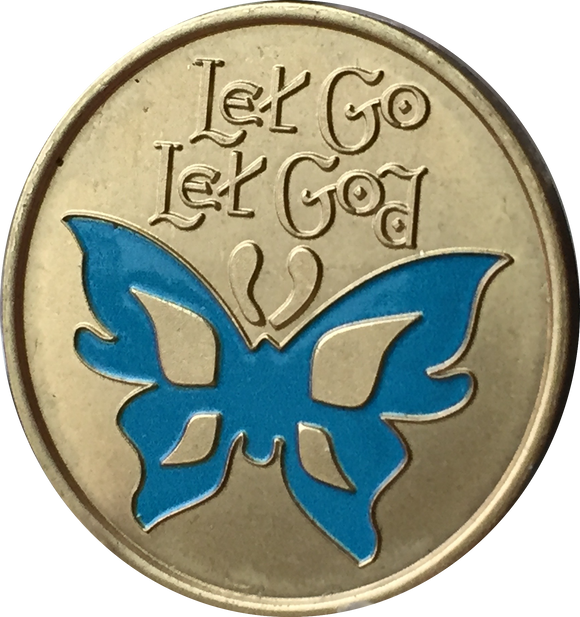 Let Go Let God Serenity Prayer Recovery Medallion Chip Coin AA NA Blue Butterfly - RecoveryChip
