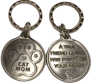 Cat Mom - A True Friend Pet Keychain Pewter Color RecoveryChip Design - RecoveryChip