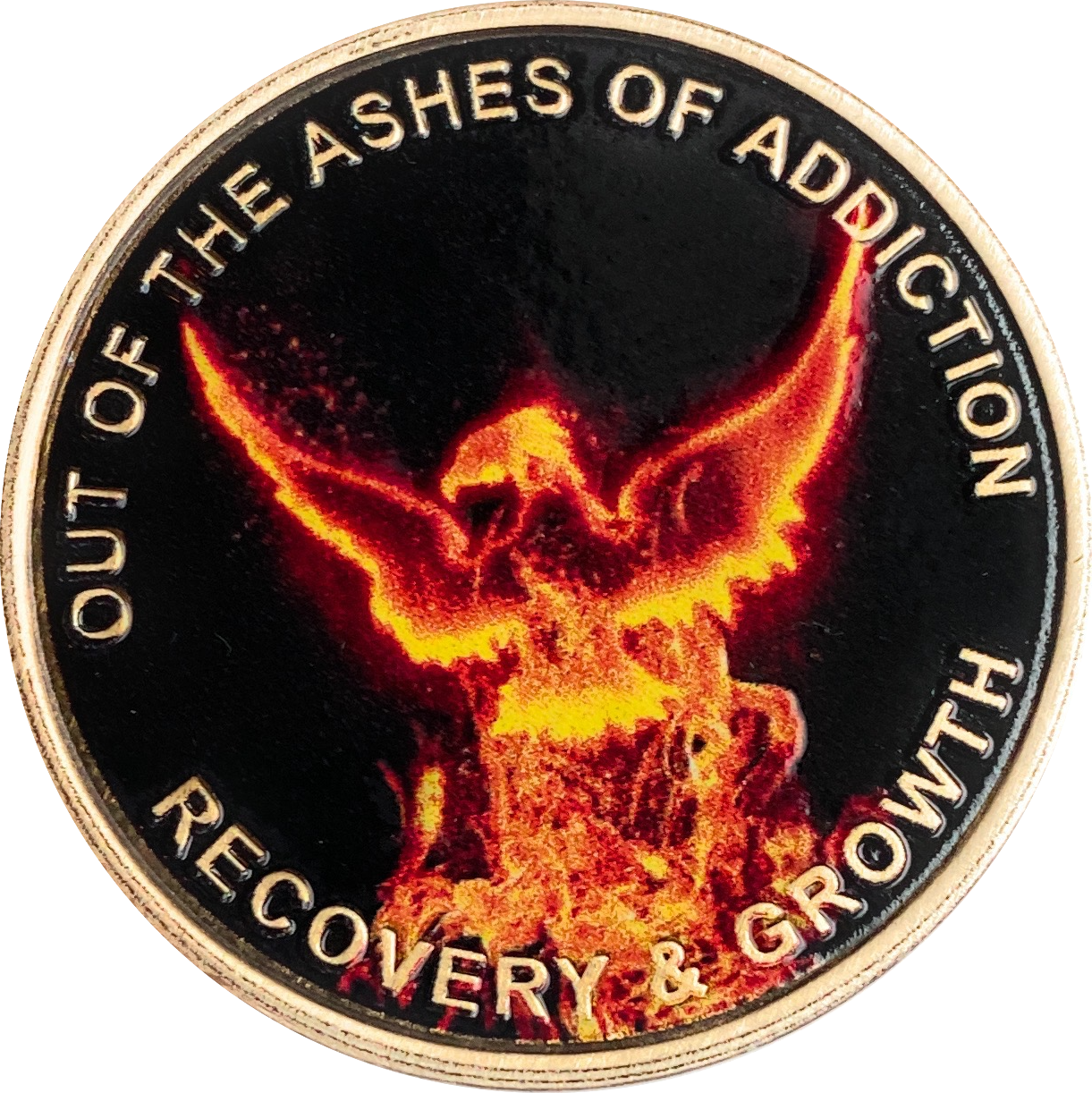 RecoveryChip Out of The Ashes of Addiction Color Phoenix Rising from Flames Sobriety Medallion