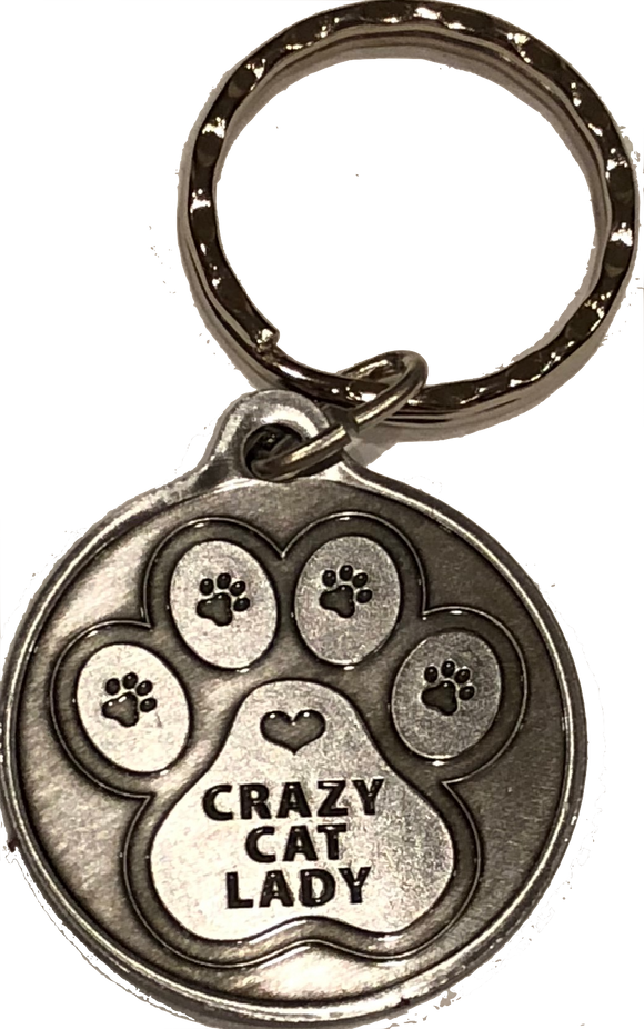 Crazy Cat Lady - A True Friend Dog Pet Keychain Pewter Color RecoveryChip Design - RecoveryChip