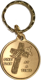 Wood Cross With Rose One Day At A Time Keychain AA NA - RecoveryChip