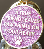 Dog Mom Paw Print Keychain Pink Glitter Gold Plated Pawprint Heart Design - RecoveryChip