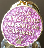 Dog Mom Paw Print Keychain Pink Glitter Gold Plated Pawprint Heart Design - RecoveryChip