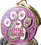 Dog Mom Paw Print Keychain Pink Glitter Gold Plated Pawprint Heart Design - RecoveryChip