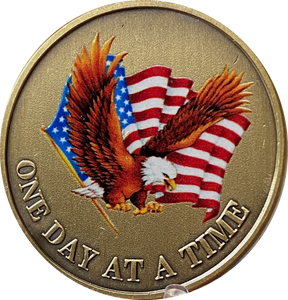 Patriotic Eagle American Flag One Day at A Time Medallion Serenity Prayer Chip…