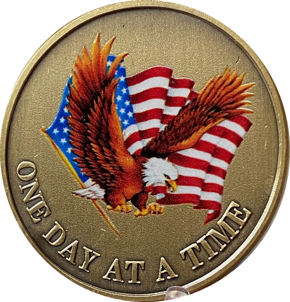Patriotic Eagle American Flag One Day at A Time Medallion Serenity Prayer Chip…