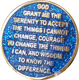1 Year AA Medallion Elegant Glitter Blue Gold & Silver Plated Sobriety Chip - RecoveryChip