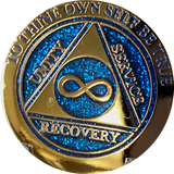 Infinity Eternal AA Medallion Elegant Blue Glitter Gold Sobriety Chip Coin