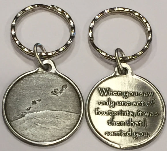 Foot Prints In The Sand Pewter Color It Was Then That I Carried You Keychain - RecoveryChip