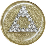 1 - 40 Year Gold Glitter AA Medallion Clear Diamond Like Swarovski Crystal Sobriety Chip