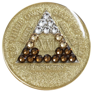 1 - 40 Year Gold Glitter AA Medallion Transition Swarovski Crystal Sobriety Chip