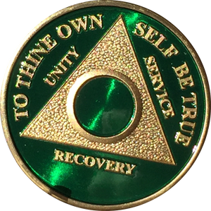 Any Month AA Medallion Green Gold Plated Sobriety Chip