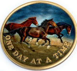 Brown Horses Galloping One Day At A Time Color Serenity Peace Within The Storm Medallion Coin