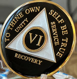 6 Year AA Medallion Black Tri-Plate Sobriety Chip